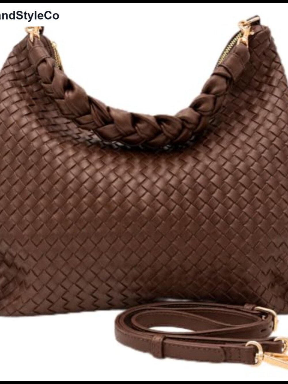 Woven Vegan Leather Crossbody Bag Fits 13in Laptop Adjustable Strap